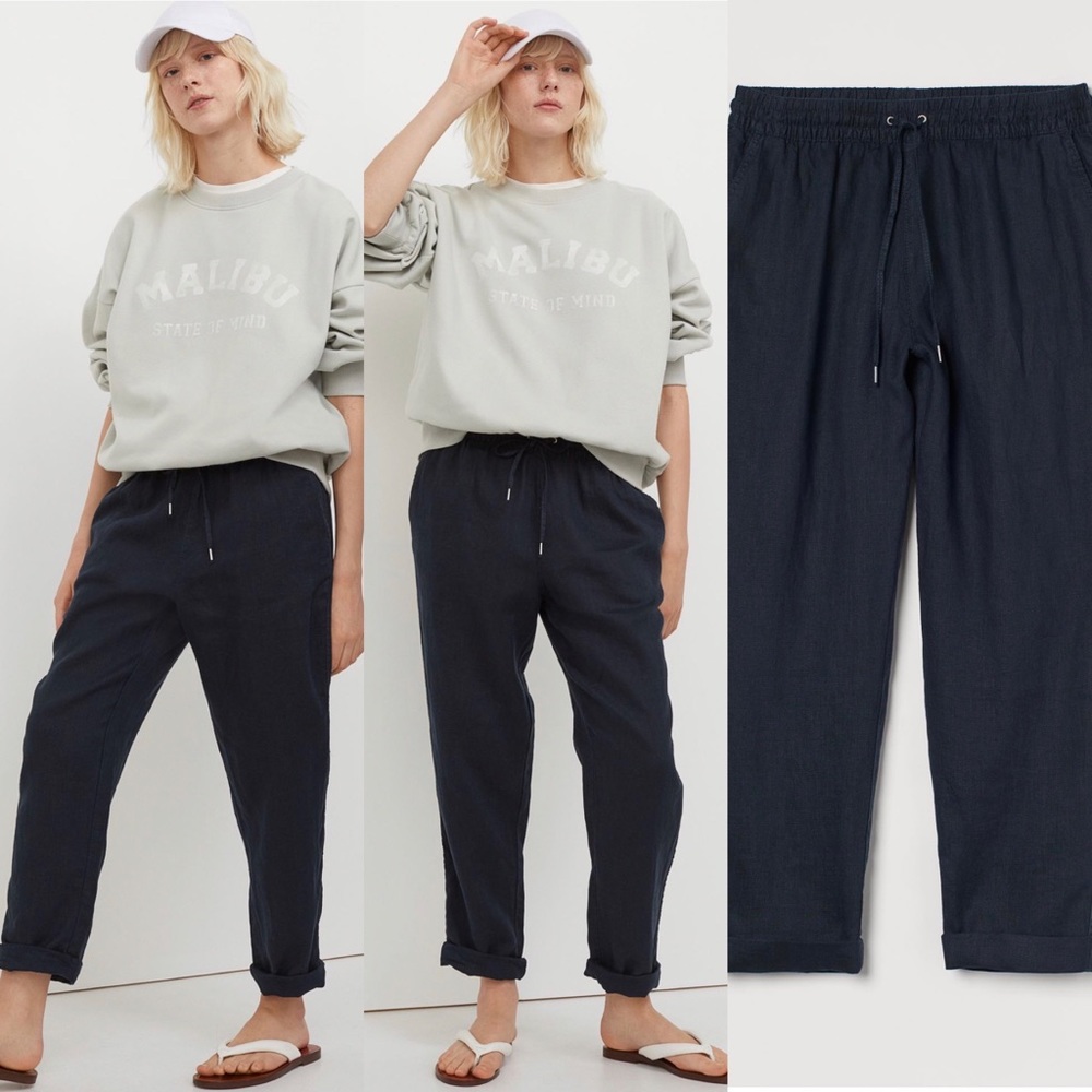 H&M navy linen joggers